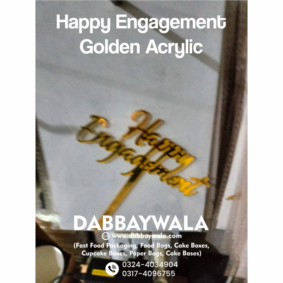 Golden Acrylic Happy Engagement Cake Topper