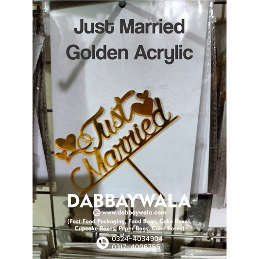 Golden Acrylic Just Married Cake Topper