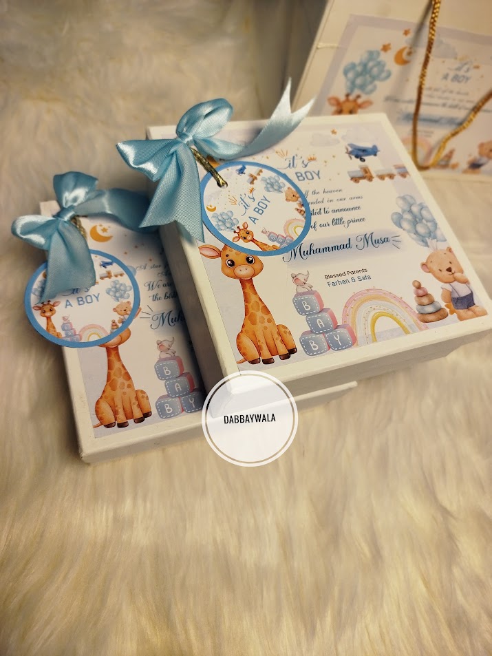 Giraffe Giggles Baby Boy Announcement Box