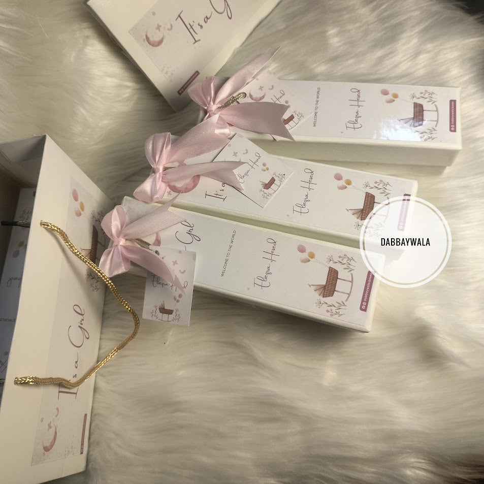 Cradle & Bows Baby Girl Announcement Box