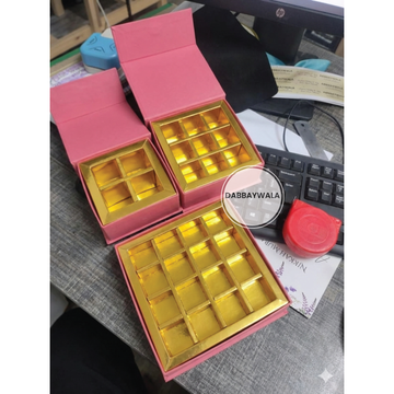 Premium Pink/Blue Magnetic Sweet Box with Golden Dividers — 9, 12 & 16 Compartments