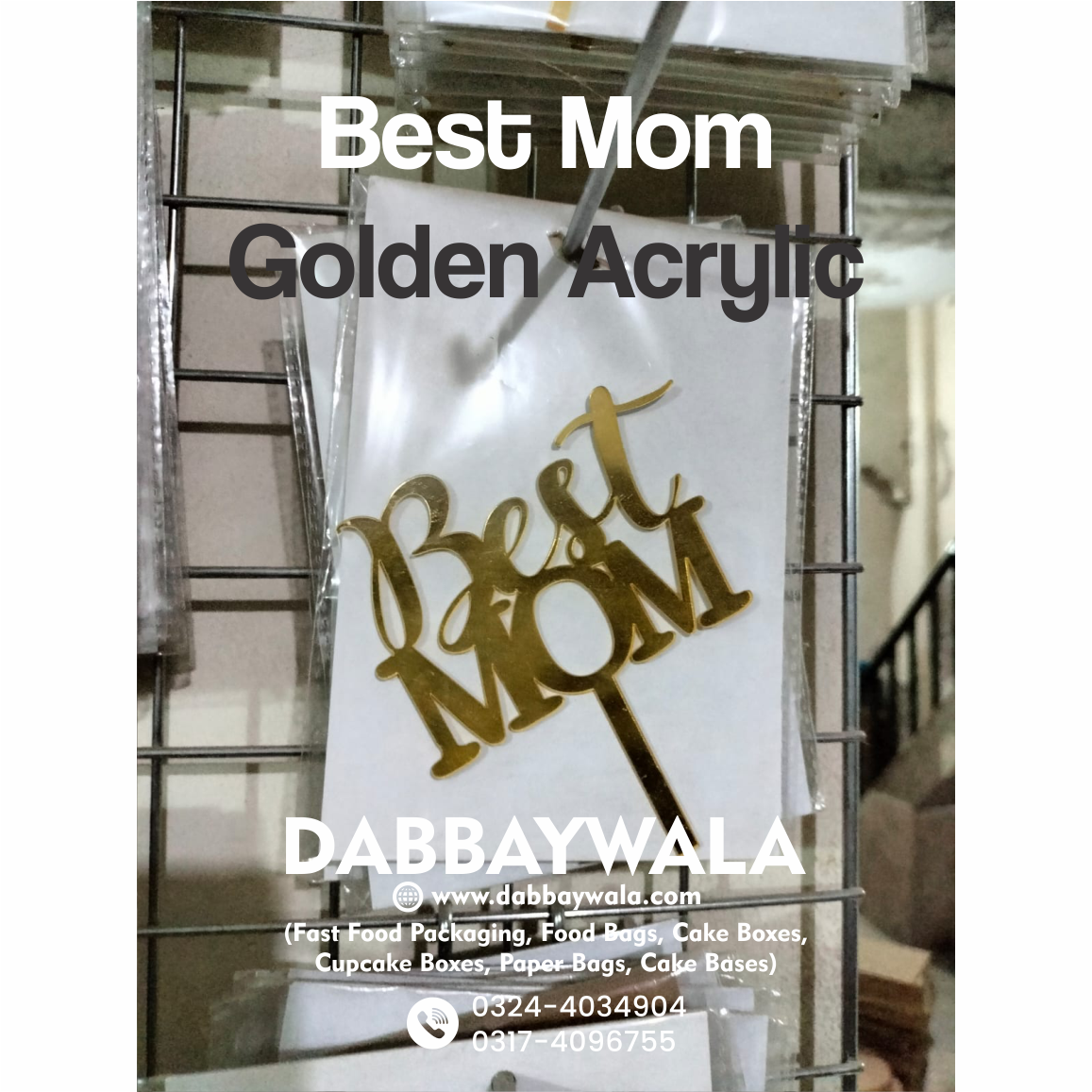Golden Acrylic Best Mom Cake Topper