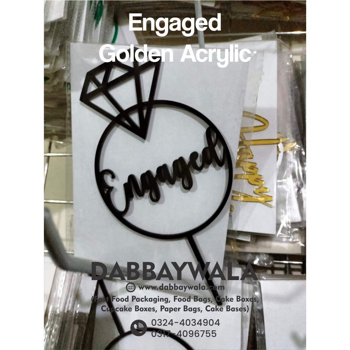 Golden Acrylic Engaged Cake Topper