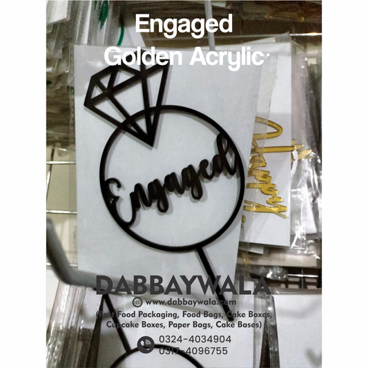 Golden Acrylic Engaged Cake Topper
