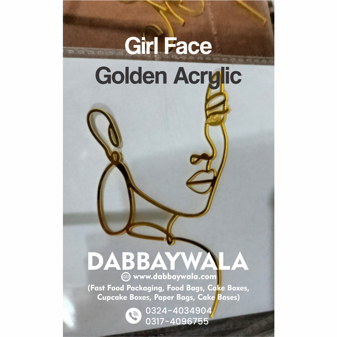 Golden Acrylic Girl Face Cake Topper
