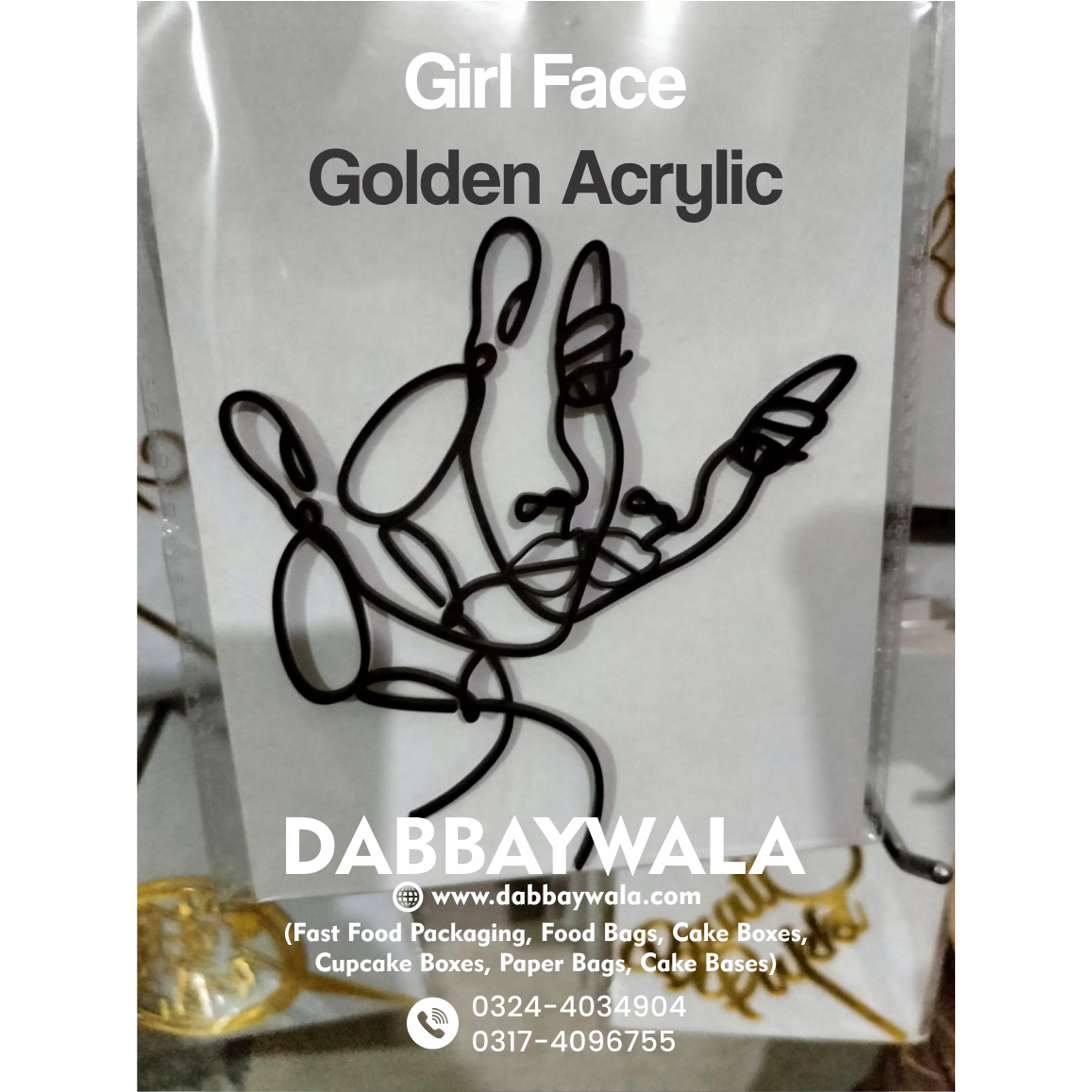 Golden Acrylic Girl Face 2 Cake Topper