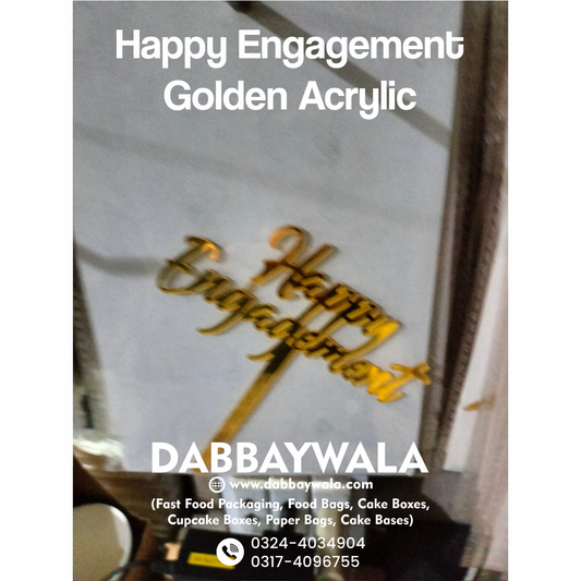 Golden Acrylic Happy Engagement Cake Topper