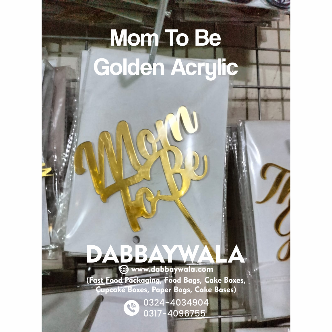 Golden Acrylic Mom To Be Cake Topper