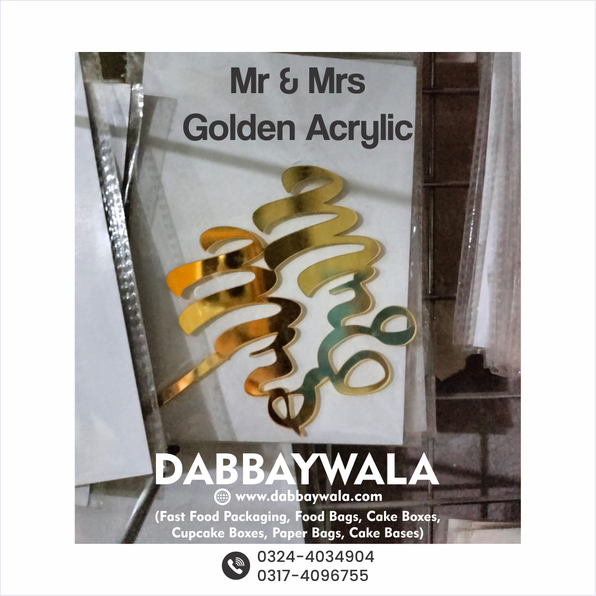 Golden acrylic Mr & Mrs Cake Topper