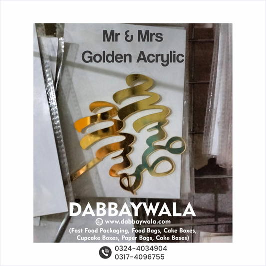 Golden acrylic Mr & Mrs Cake Topper