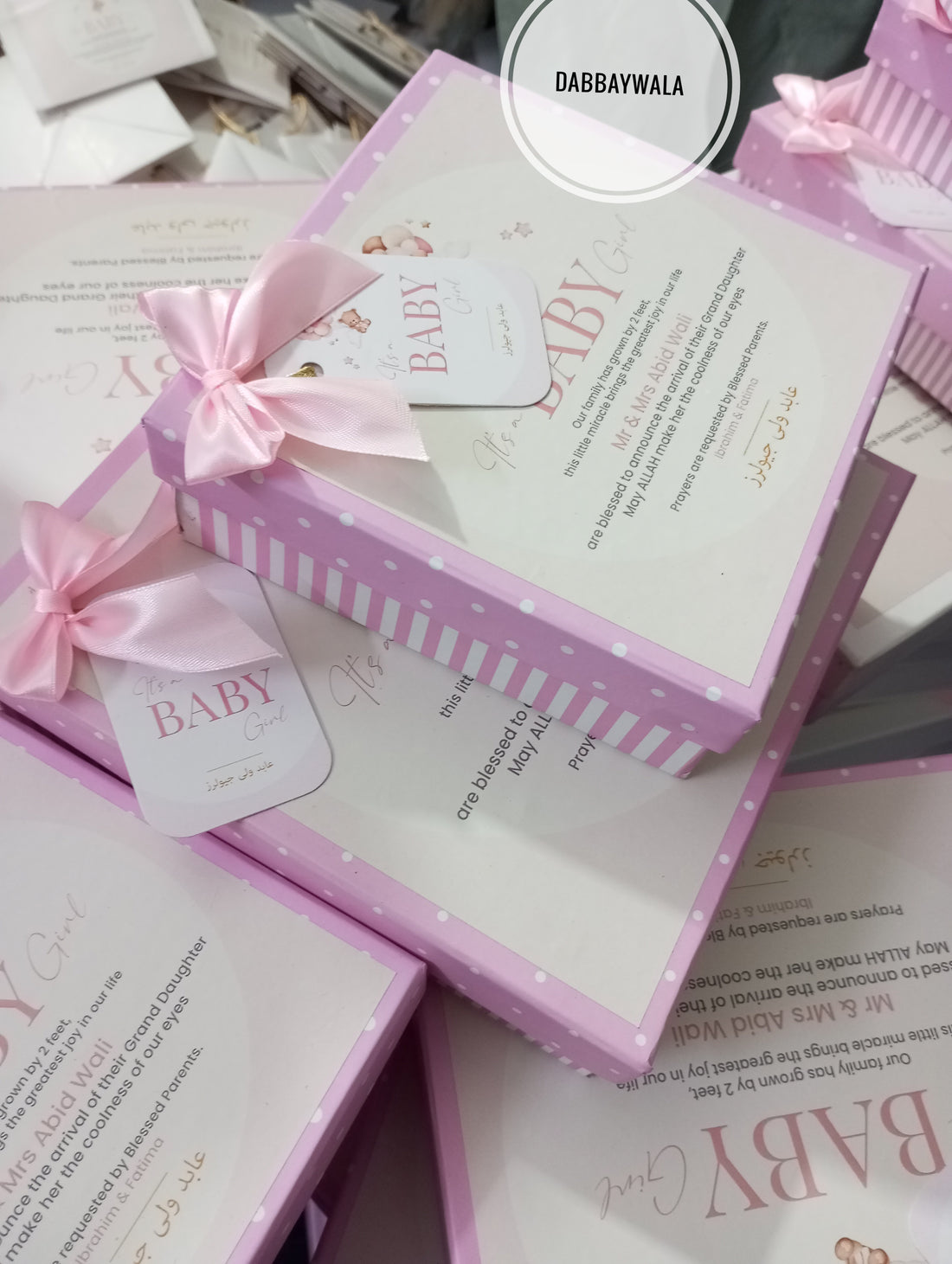 Pink polka half kg baby girl announcement box