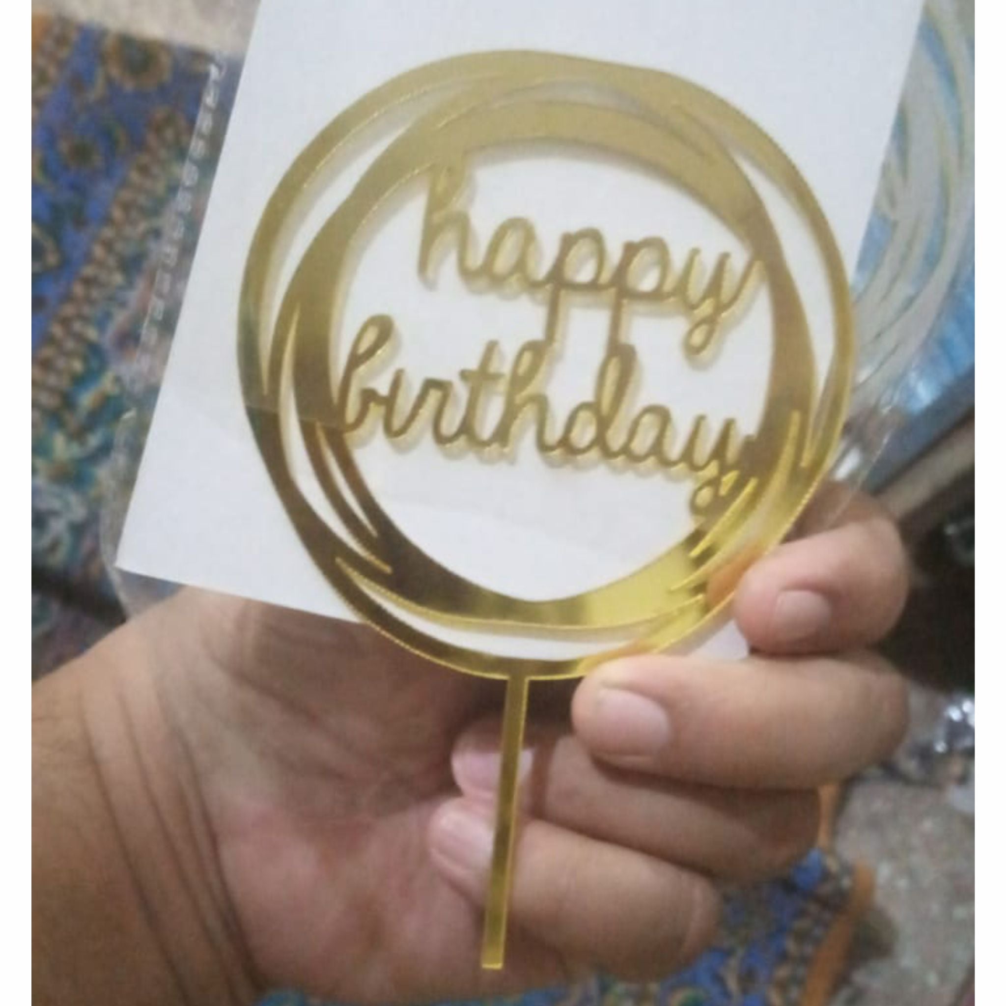 Happy Birthday Double Round-Golden Acrylic Material